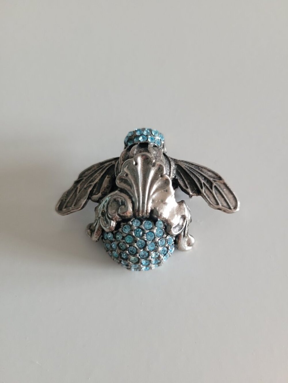 Danny Pollak Silver-Tone + Blue Rhinestone Winged Insect Brooch/Pin